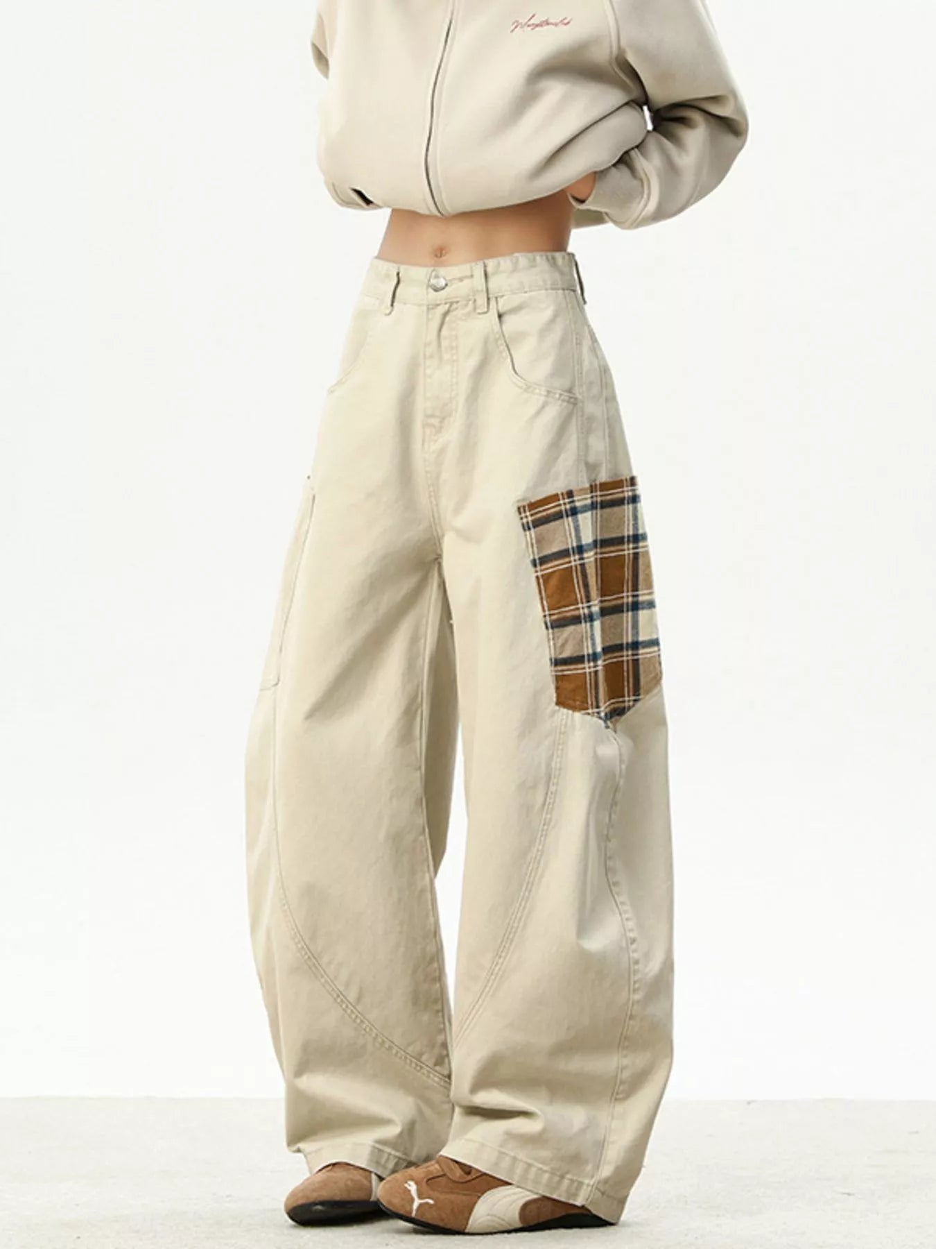 Men's Full Size Wide Leg Patchwork Casual Pants Plus Size