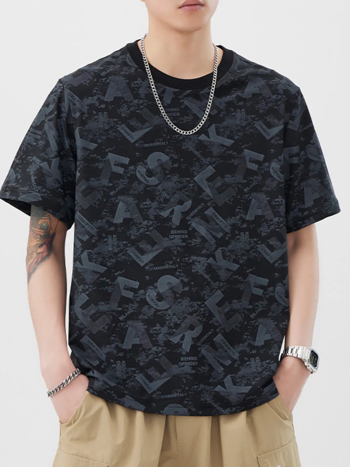 Men's Plus Size Round Neck Graphic T-Shirt