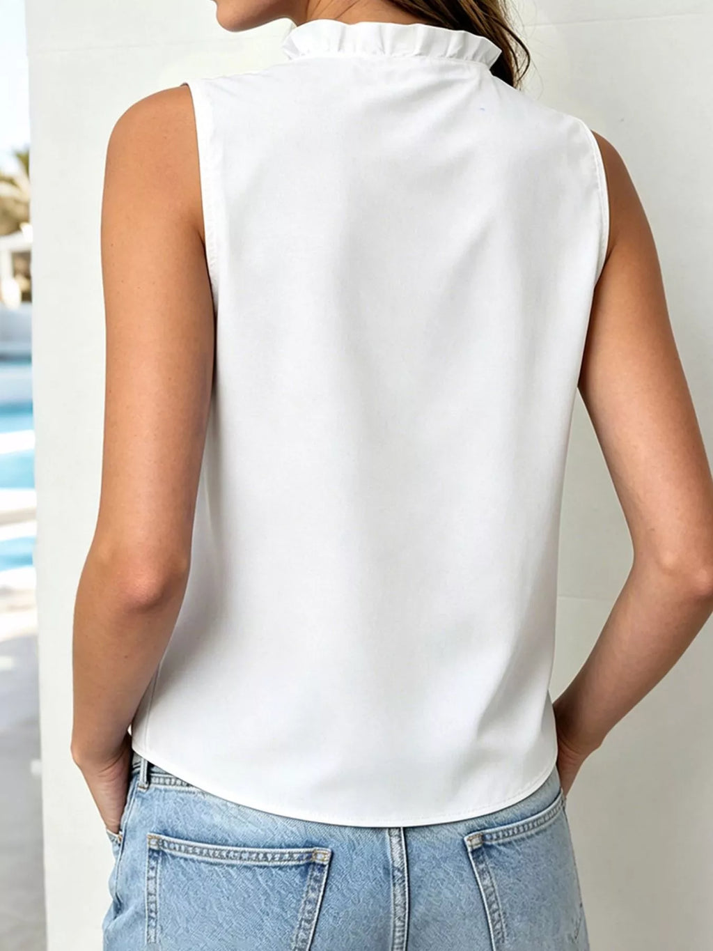 Sleeveless Ruffle V-Neck Blouse