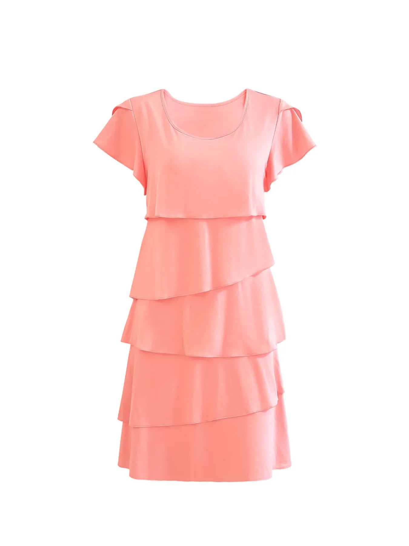 Casual Layered Round Neck Ruffled Sleeve Dress