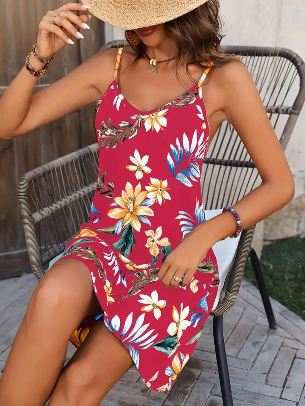 Plus Size Printed V-Neck Cami Dress