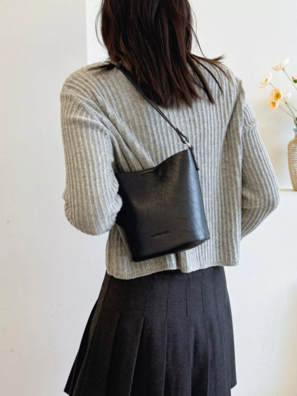 Leather Bucket Crossbody Bag