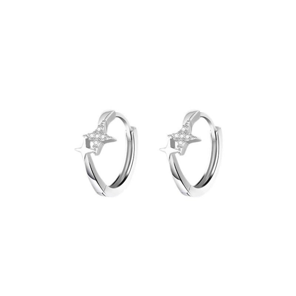 925 Sterling Silver Star Hoop Earrings