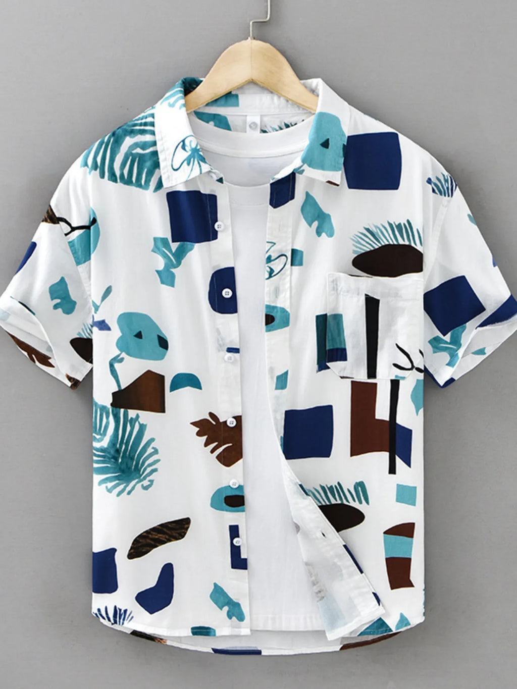 Men's Plus Size Printed Button Up Short Sleeve Shirt