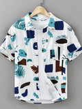 Men's Plus Size Printed Button Up Short Sleeve Shirt