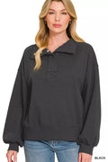 Zenana Fleece Half Snap Button Sweatshirt