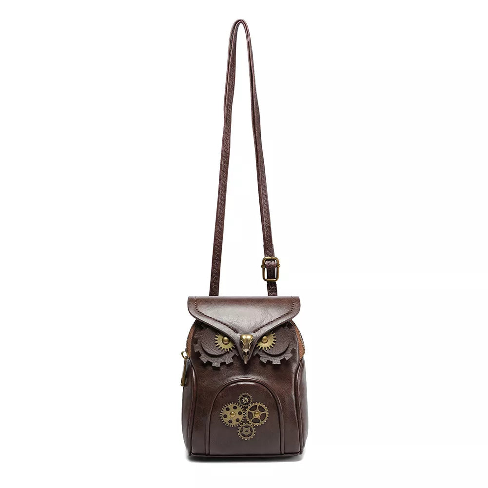 Steampunk Owl Design Crossbody Bag