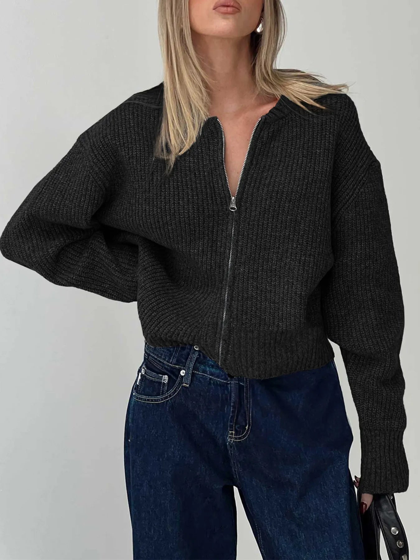Zip Up Long Sleeve Cardigan