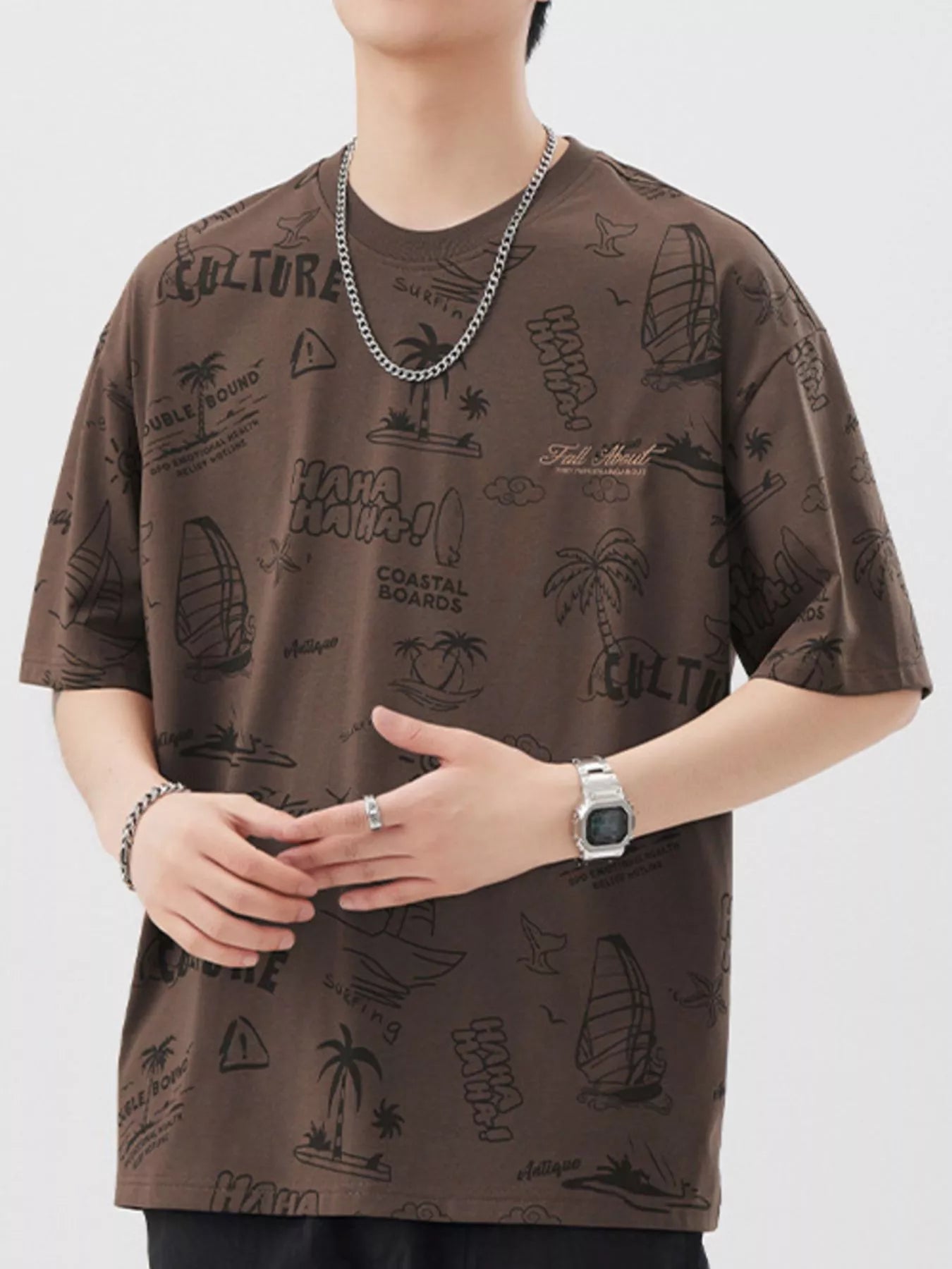 Men's Plus Size Printed Round Neck Relaxed Fit T-Shirt