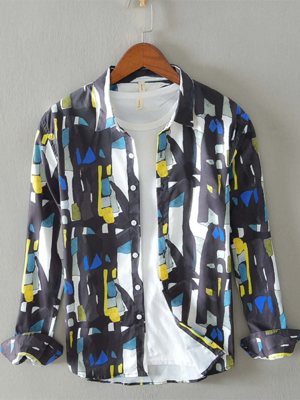 Men's Plus Size Printed Button Up Long Sleeve Shirt