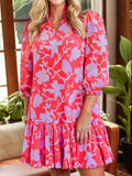 Floral Print Ruffle Hem Shirt Dress