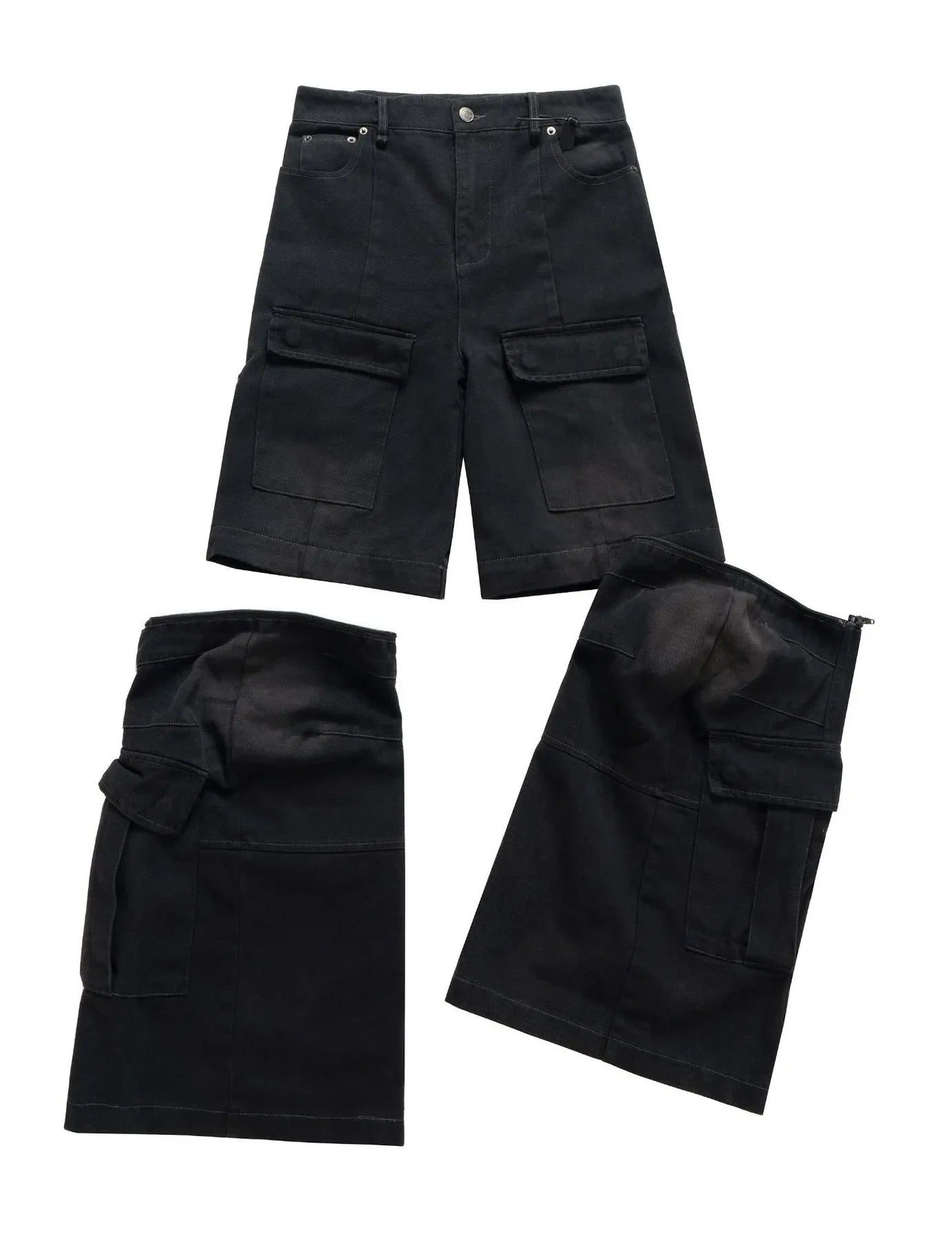 Men's Wide Leg Detachable Cargo Jeans with Multi-Pockets