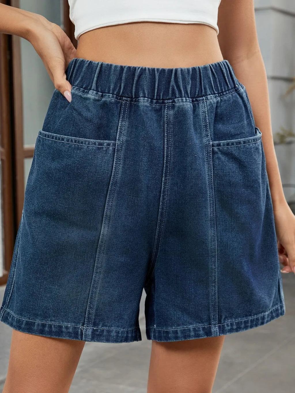 Elastic Waist Denim Shorts