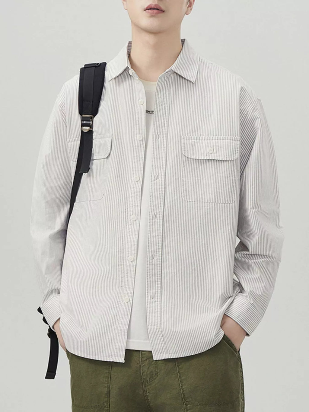 Men's Plus Size Striped Button Up Long Sleeve Shirt