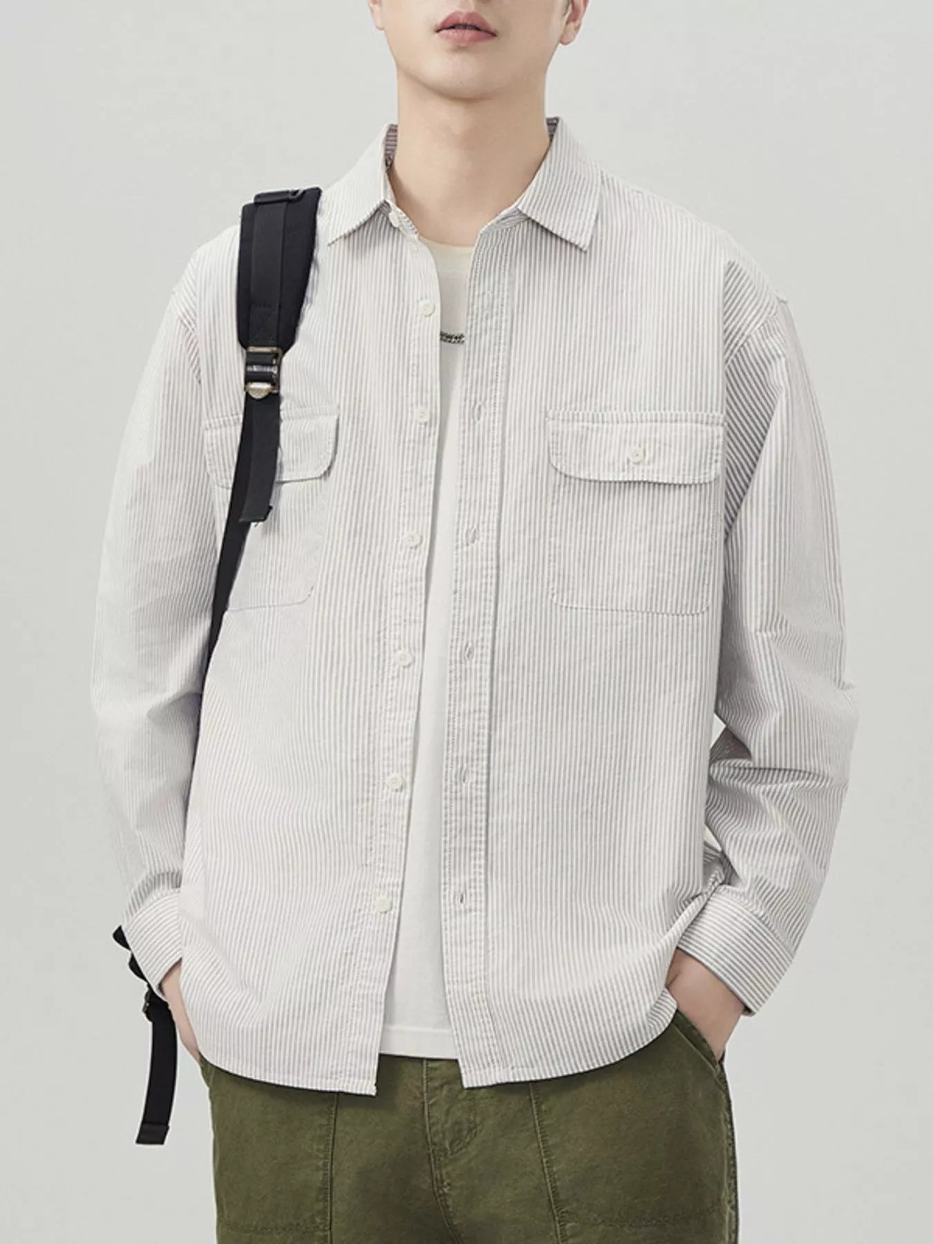 Men's Plus Size Striped Button Up Long Sleeve Shirt
