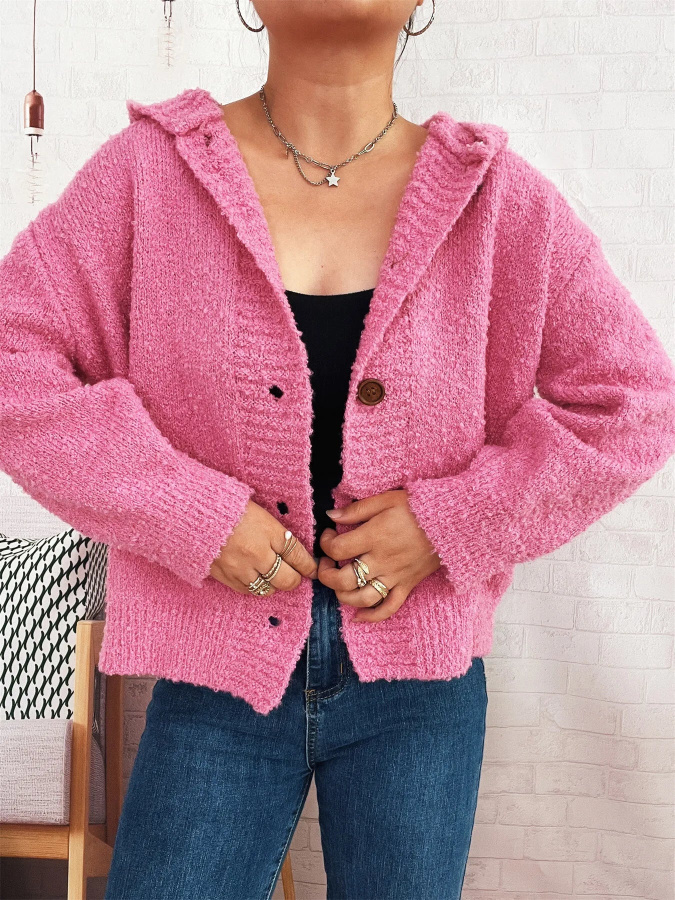 Cozy Button-Up Hooded Cardigan