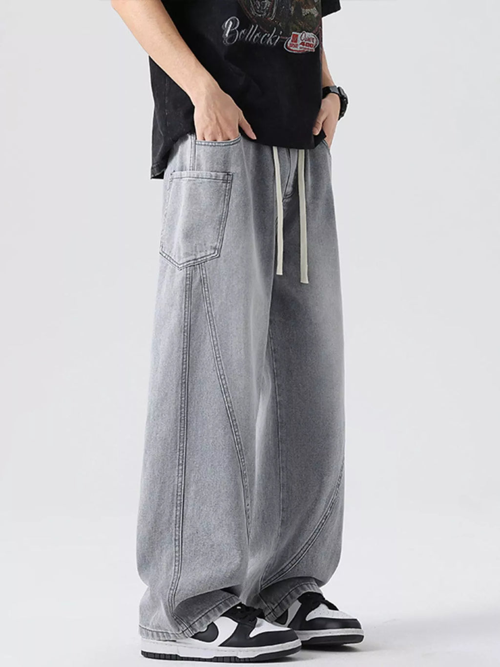 Men's Full Size Vintage Wash Wide Leg Jeans Plus Size