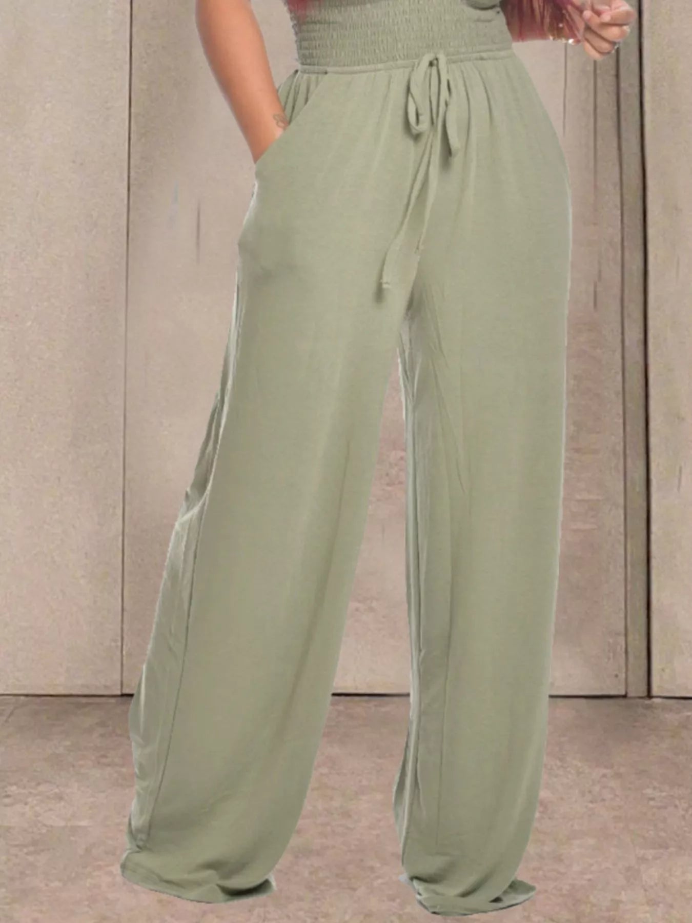 Strapless Smocked Wide-Leg Jumpsuit