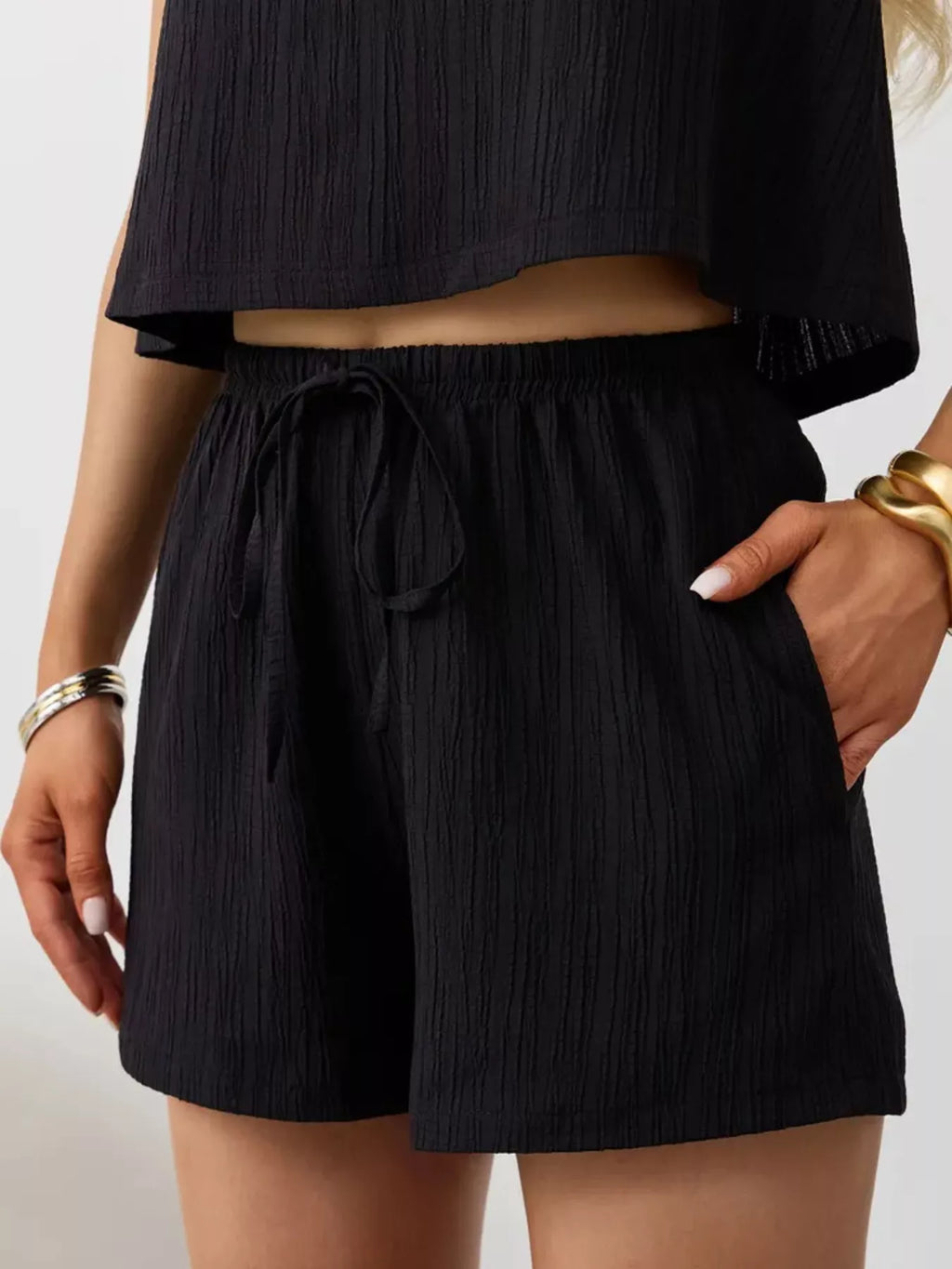Textured Round Neck Tank and Shorts Set