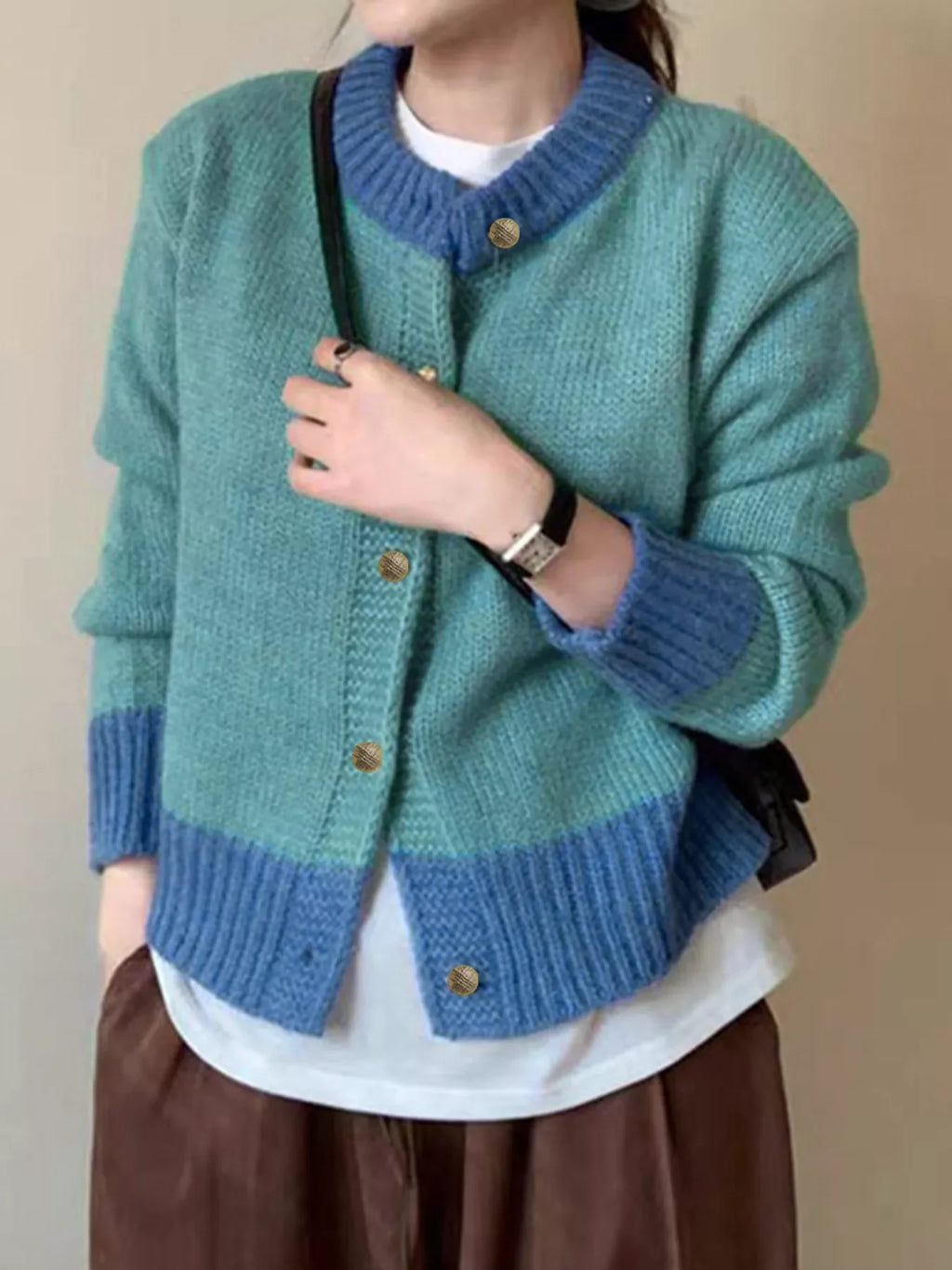 Color Block Button Up Cardigan