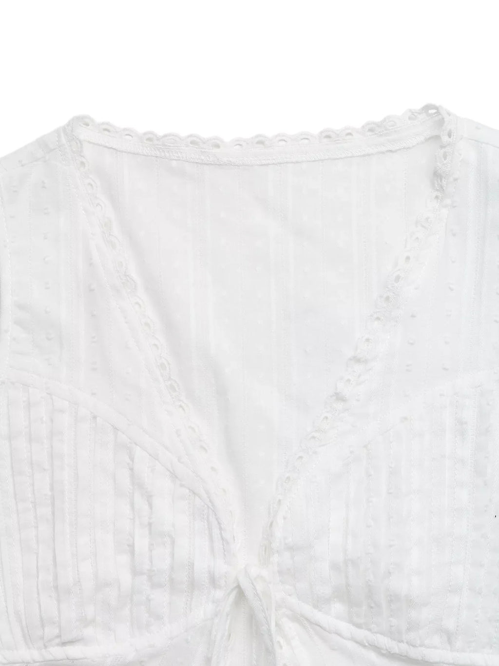 Lace Trim Tie Front Sleeveless Shirt