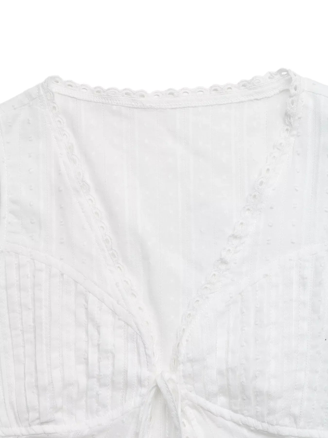 Lace Trim Tie Front Sleeveless Shirt