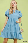 Umgee Puff Sleeve Tiered Babydoll Dress
