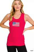 Zenana Ribbed American Flag Scoop Neck Tank Top