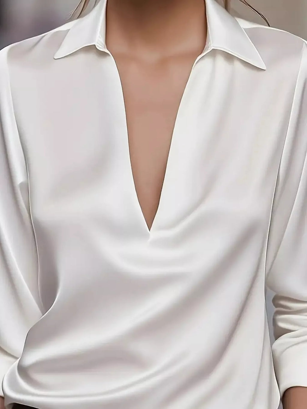 Elegant Deep V Long Sleeve Blouse