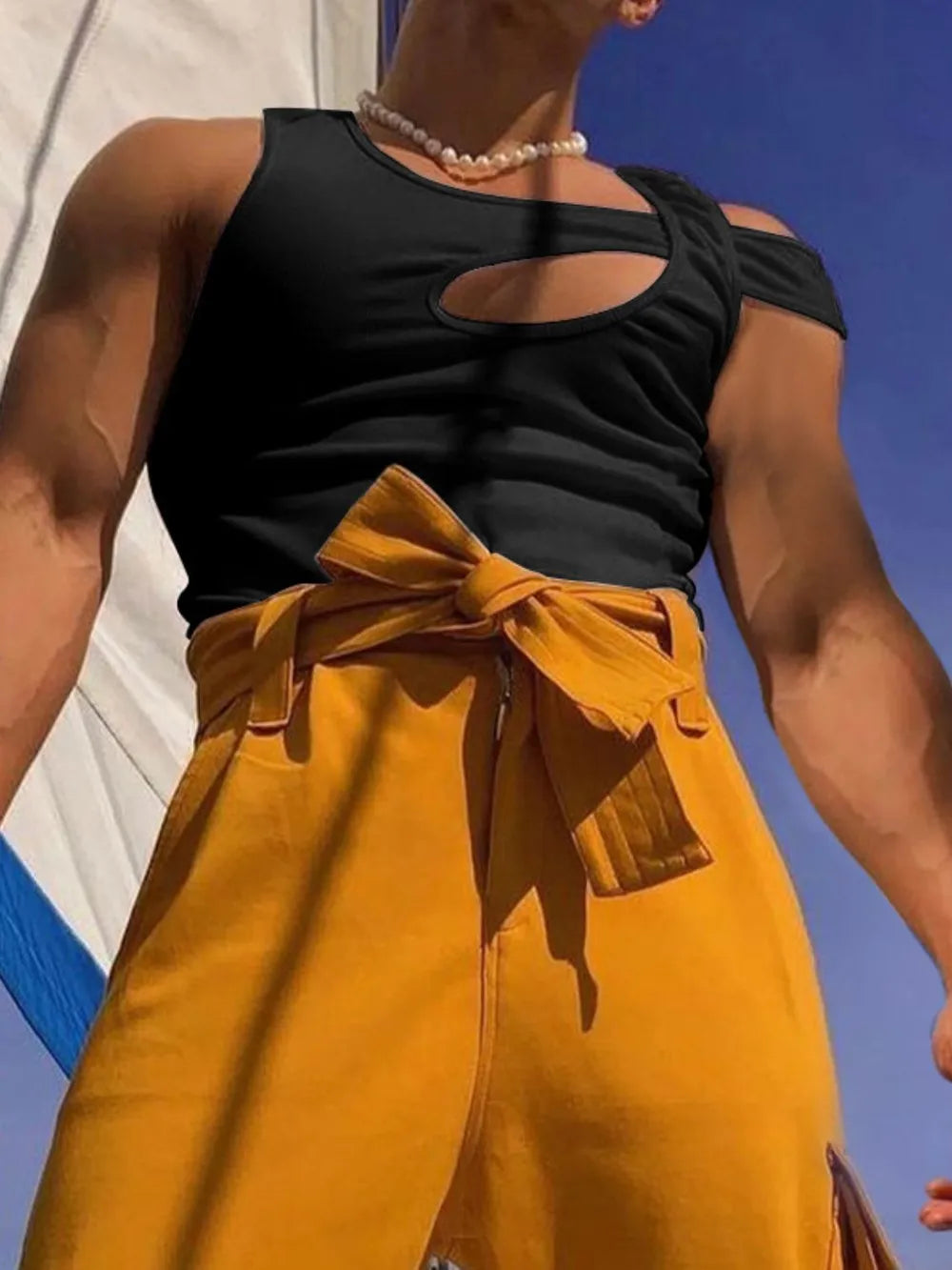 Men's Full Size Asymmetrical Cutout Tank Plus Size