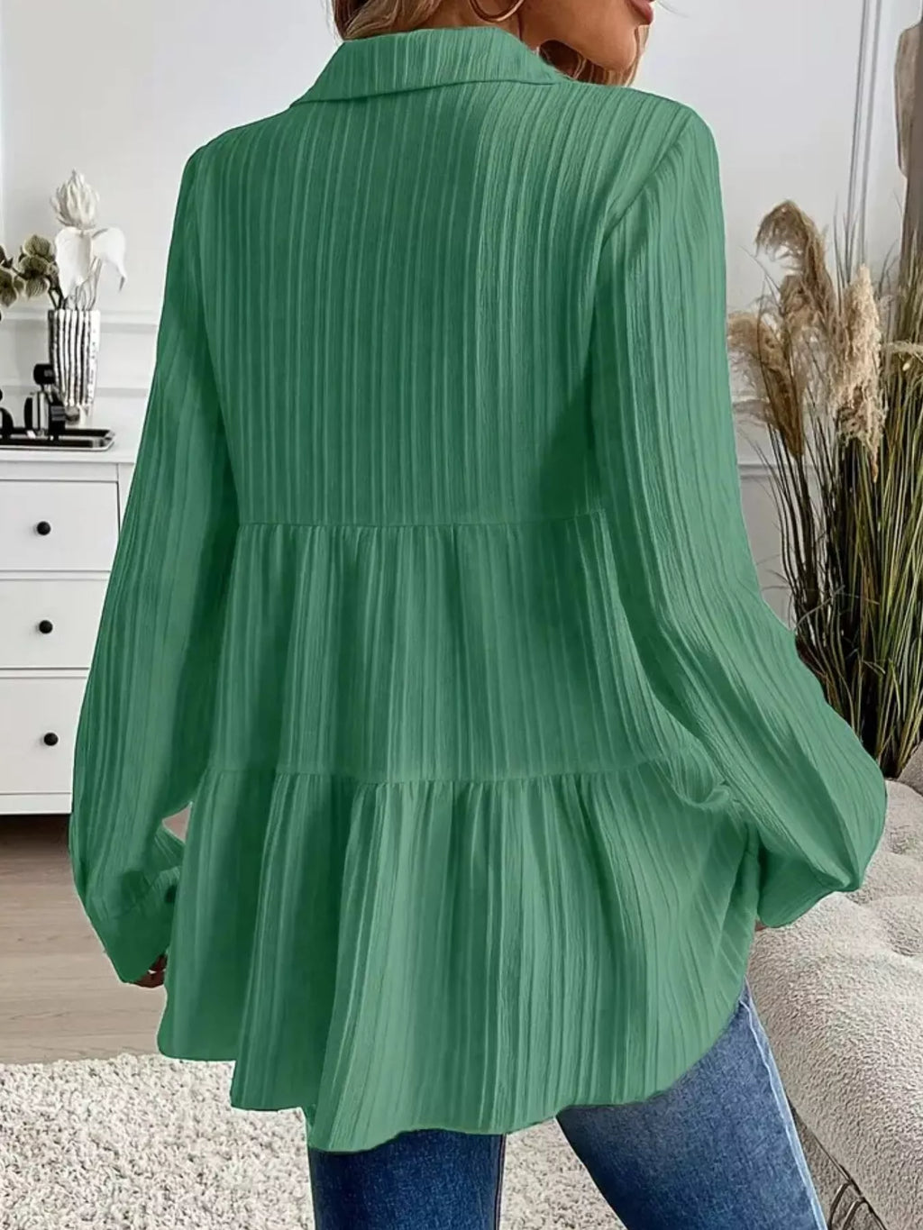 Button-Down Long Sleeve Tiered Shirt