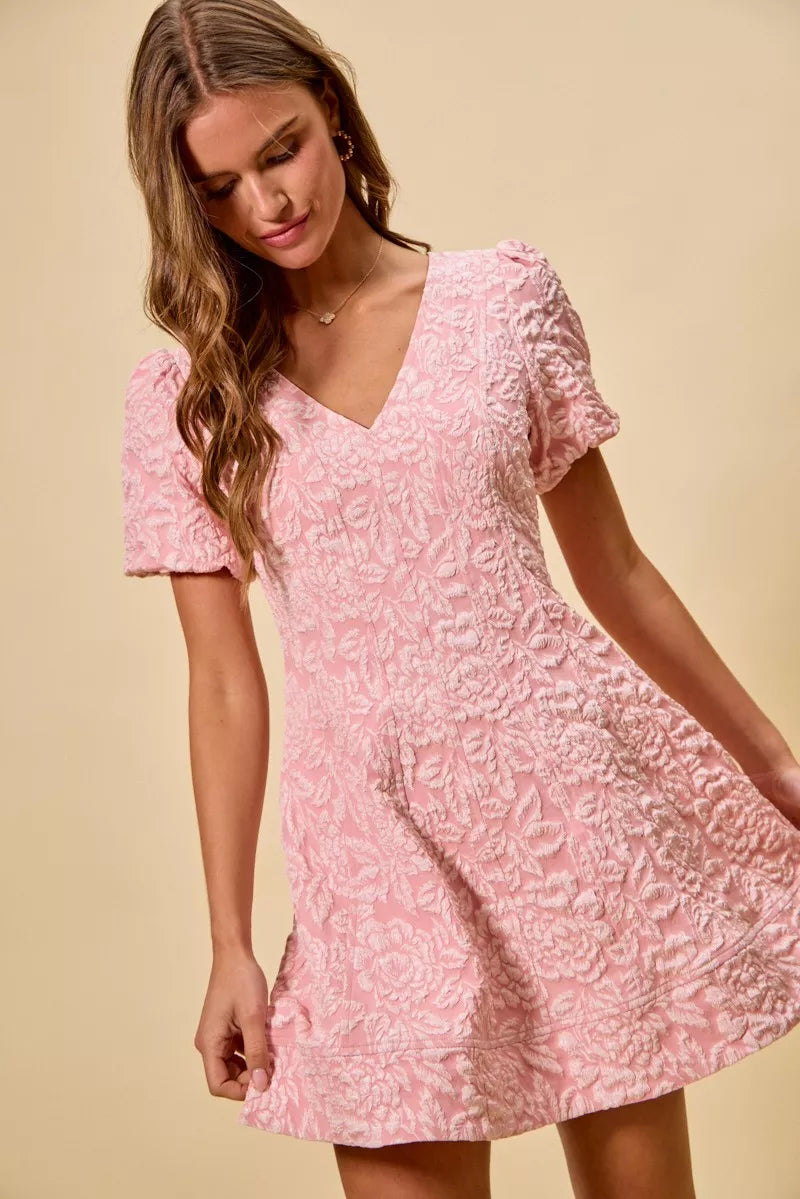 SO ME Floral Jacquard Fit And Flare Daily Mini Dress