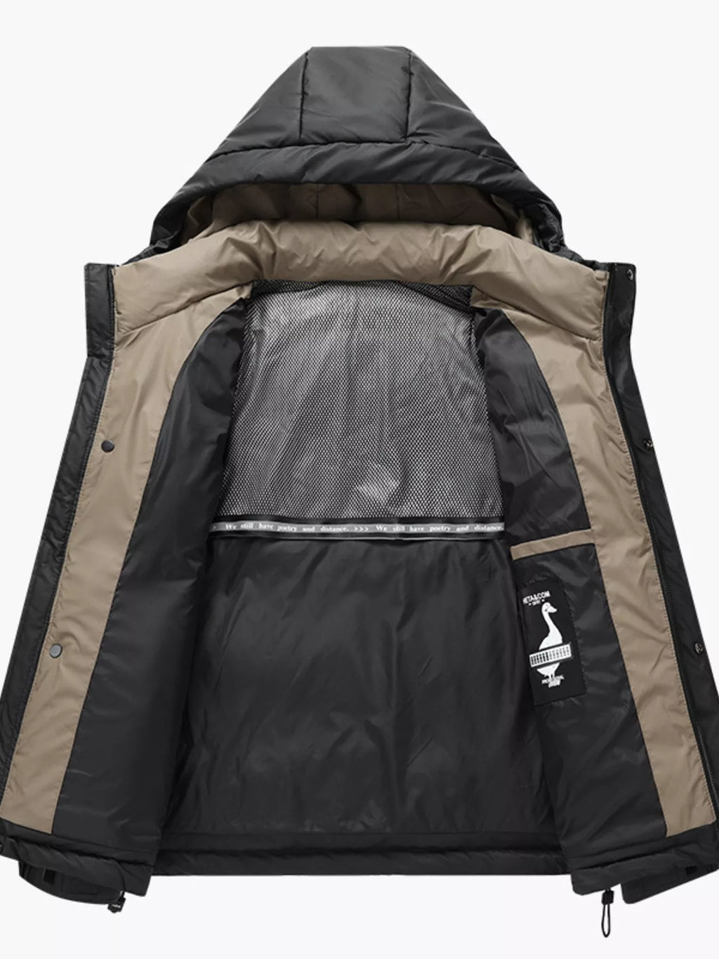 Men's Plus Size Hooded Puffer Jacket with Drawstring Hem