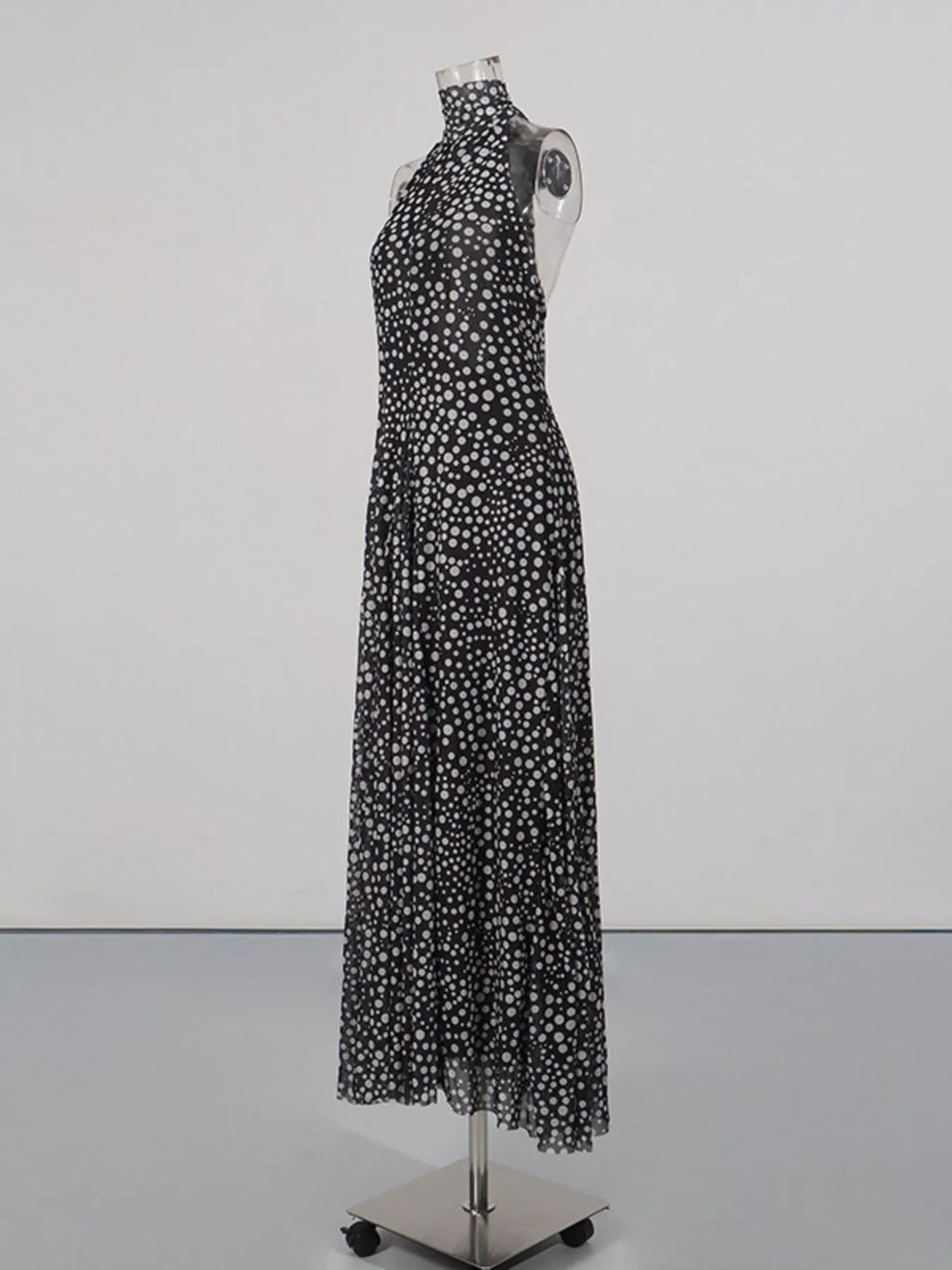 Halter Neck Polka Dot Maxi Dress