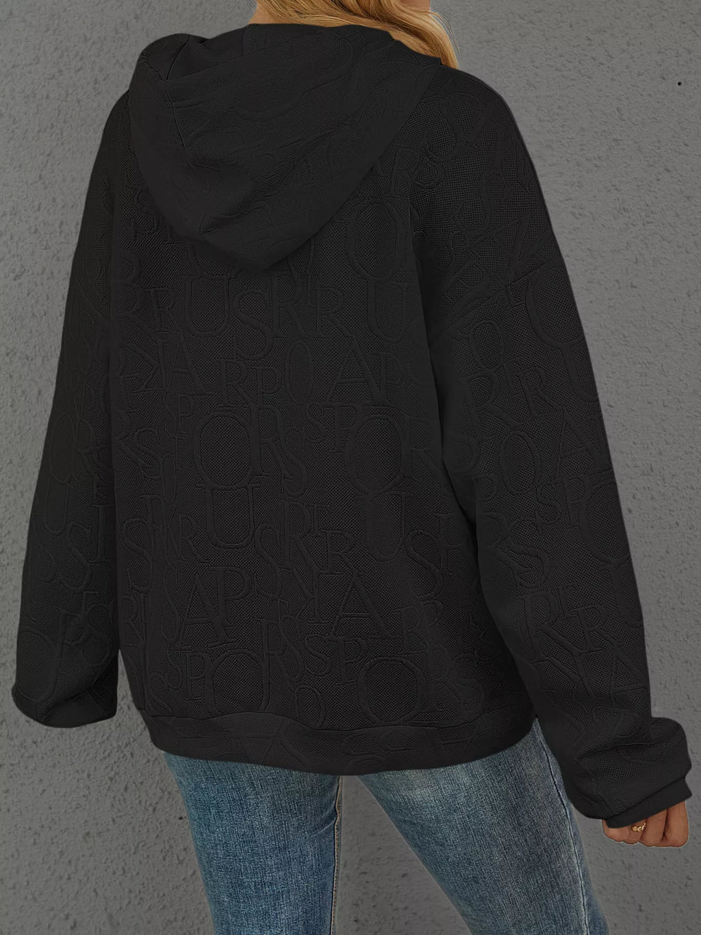 Full Size Embossed Lettering Casual Hoodie Plus Size