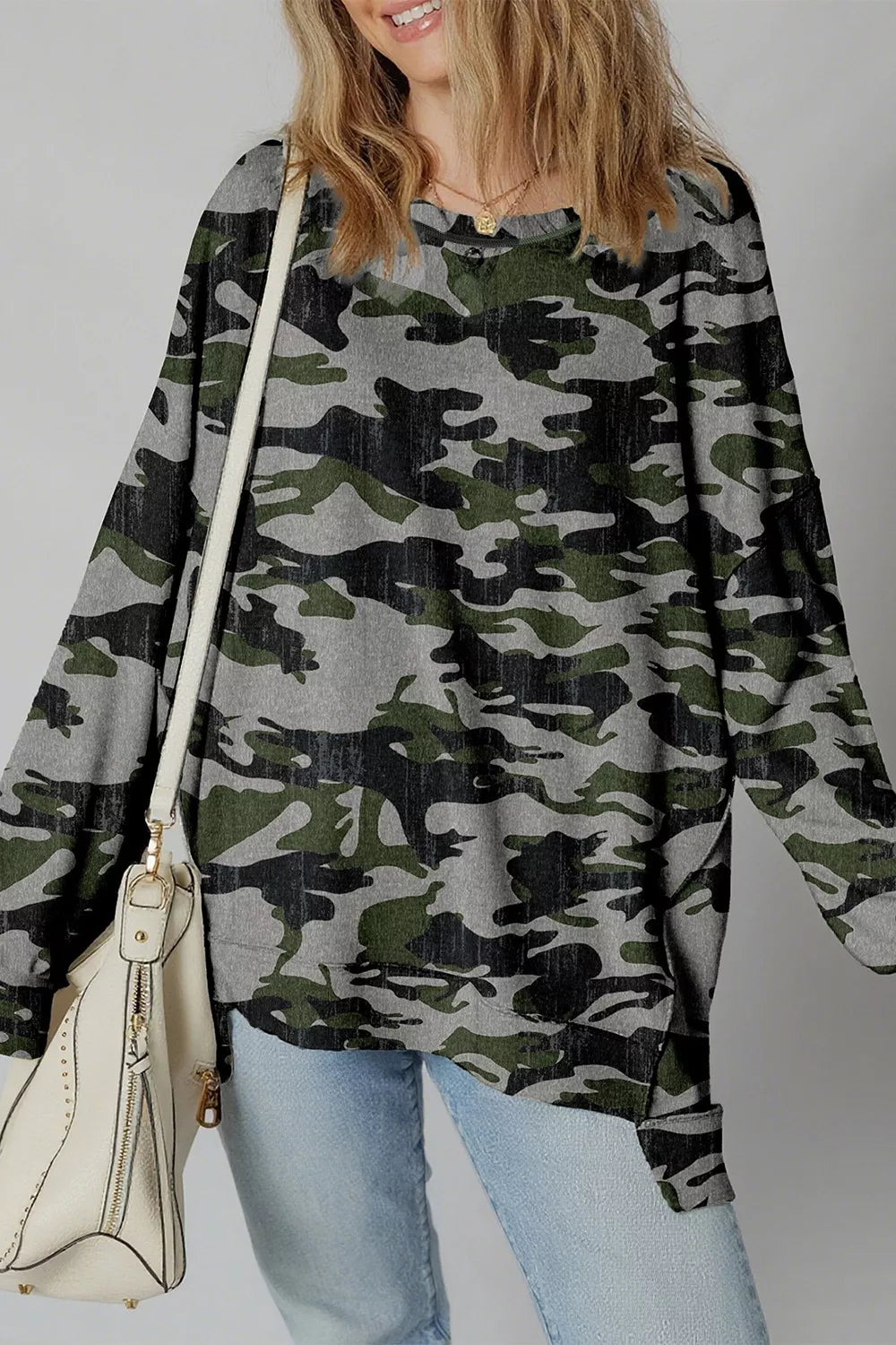 Camouflage Long Sleeve Sweatshirt with Relaxed Fit