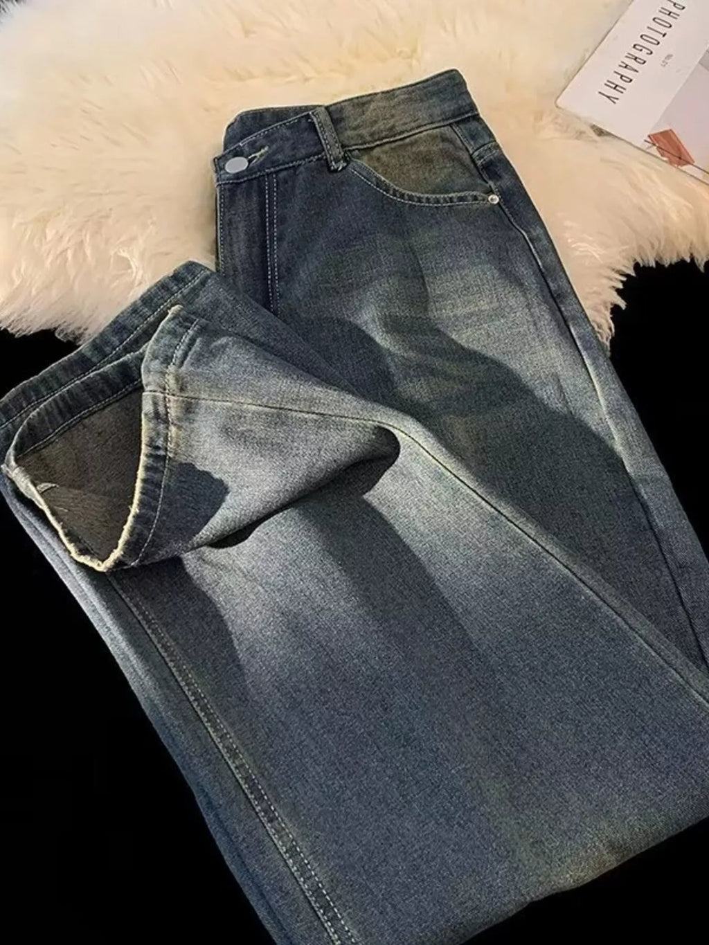Men's Plus Size Vintage Wash Wide Leg Jeans