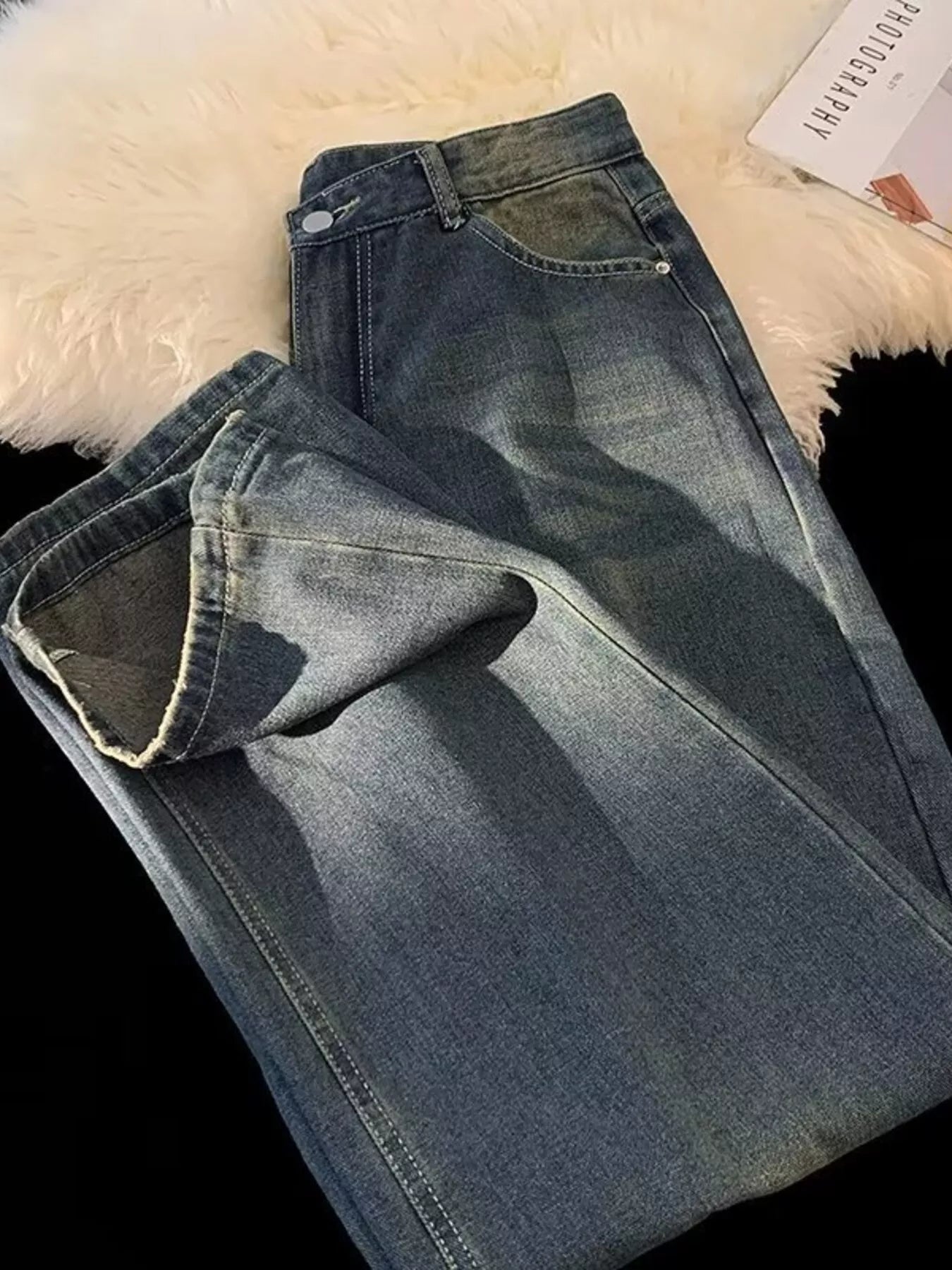 Men's Plus Size Vintage Wash Wide Leg Jeans