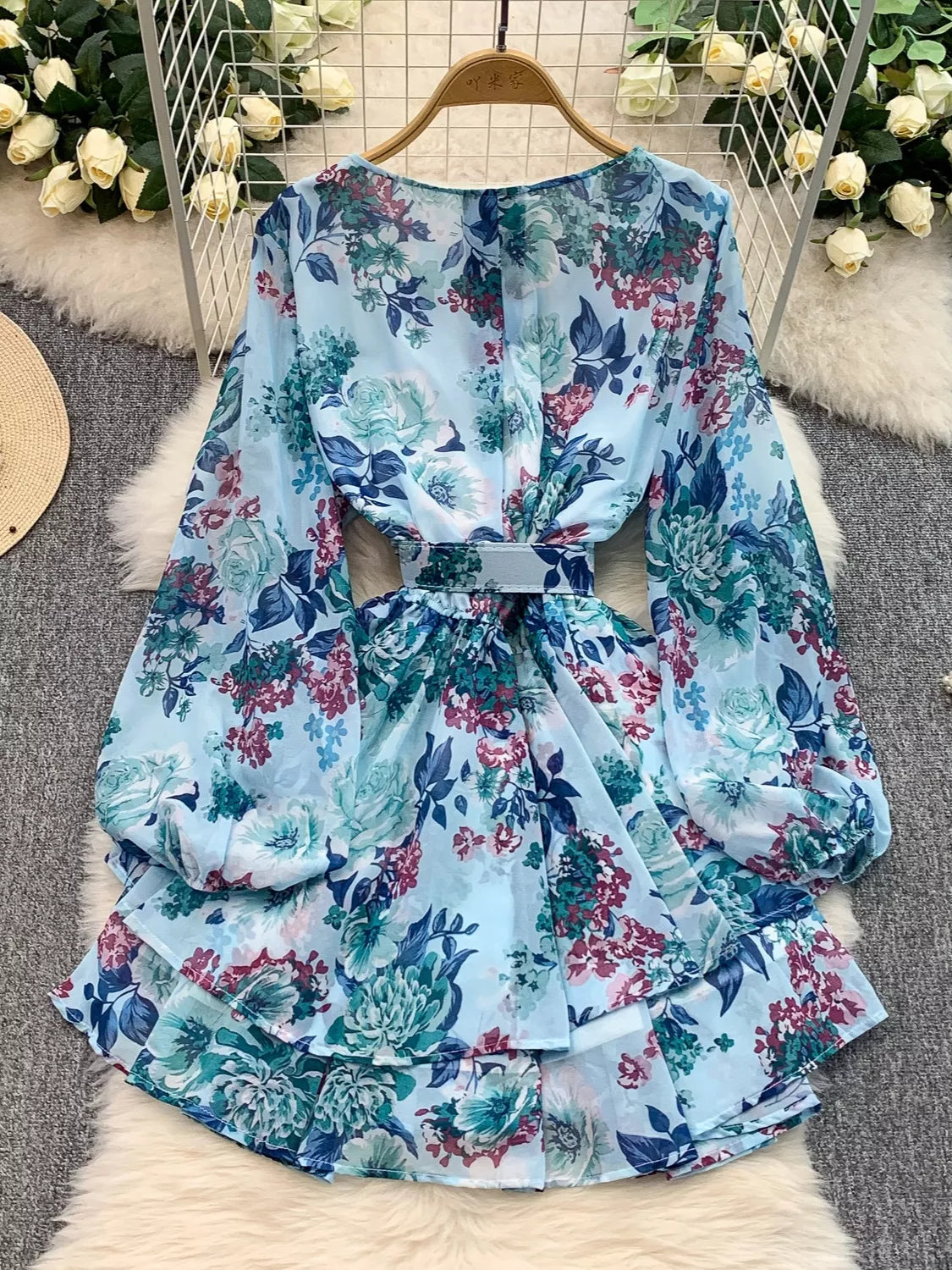 Floral Print Ruffle Hem Mini Dress