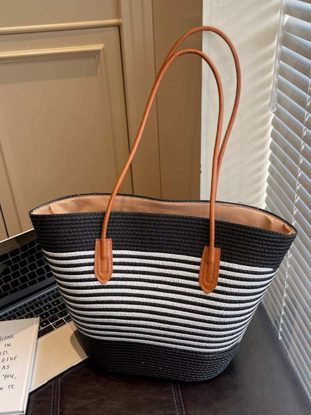 Striped Woven Shoulder Bag