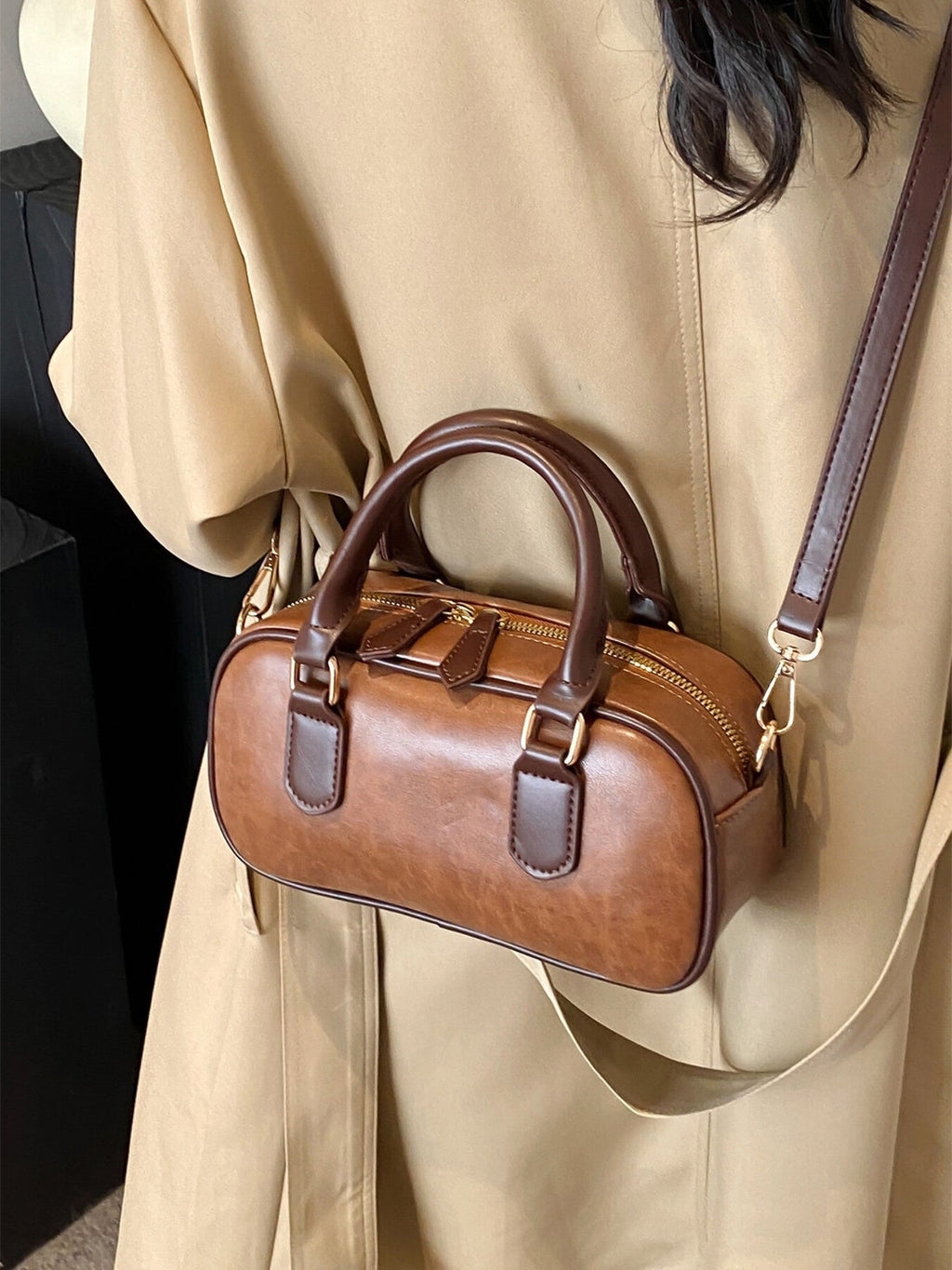 Vintage Style Barrel Crossbody Bag