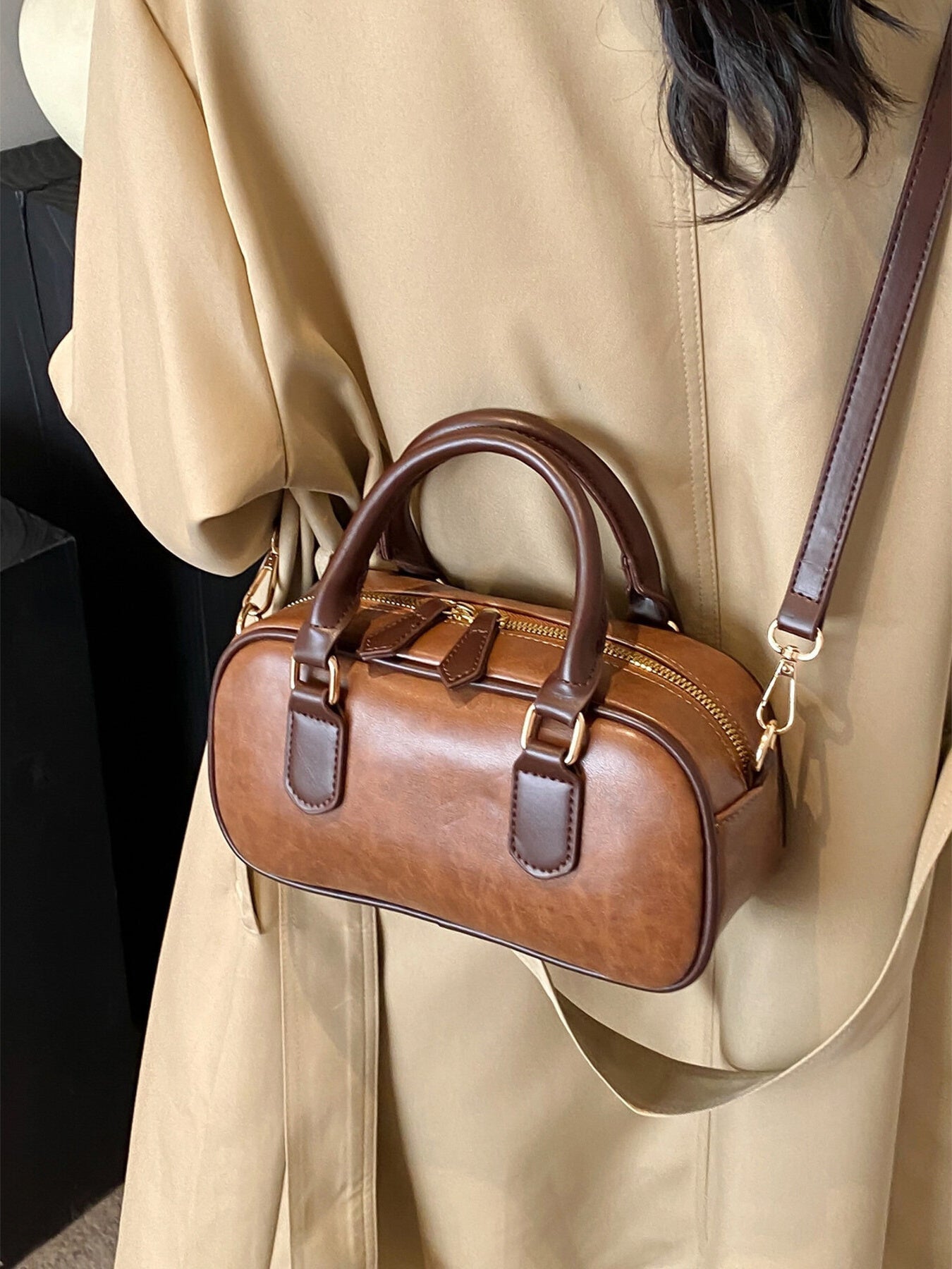 Vintage Style Barrel Crossbody Bag