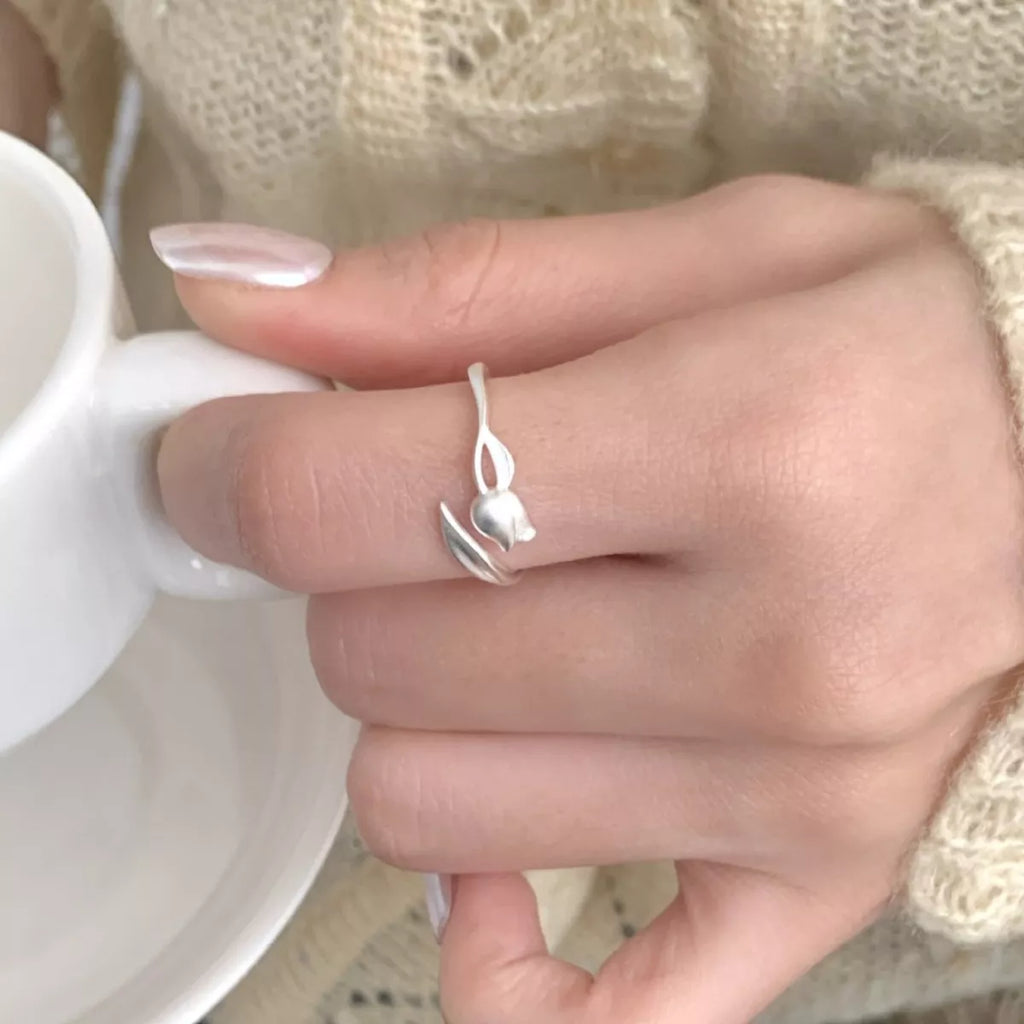 925 Sterling Silver Flower Bypass Ring