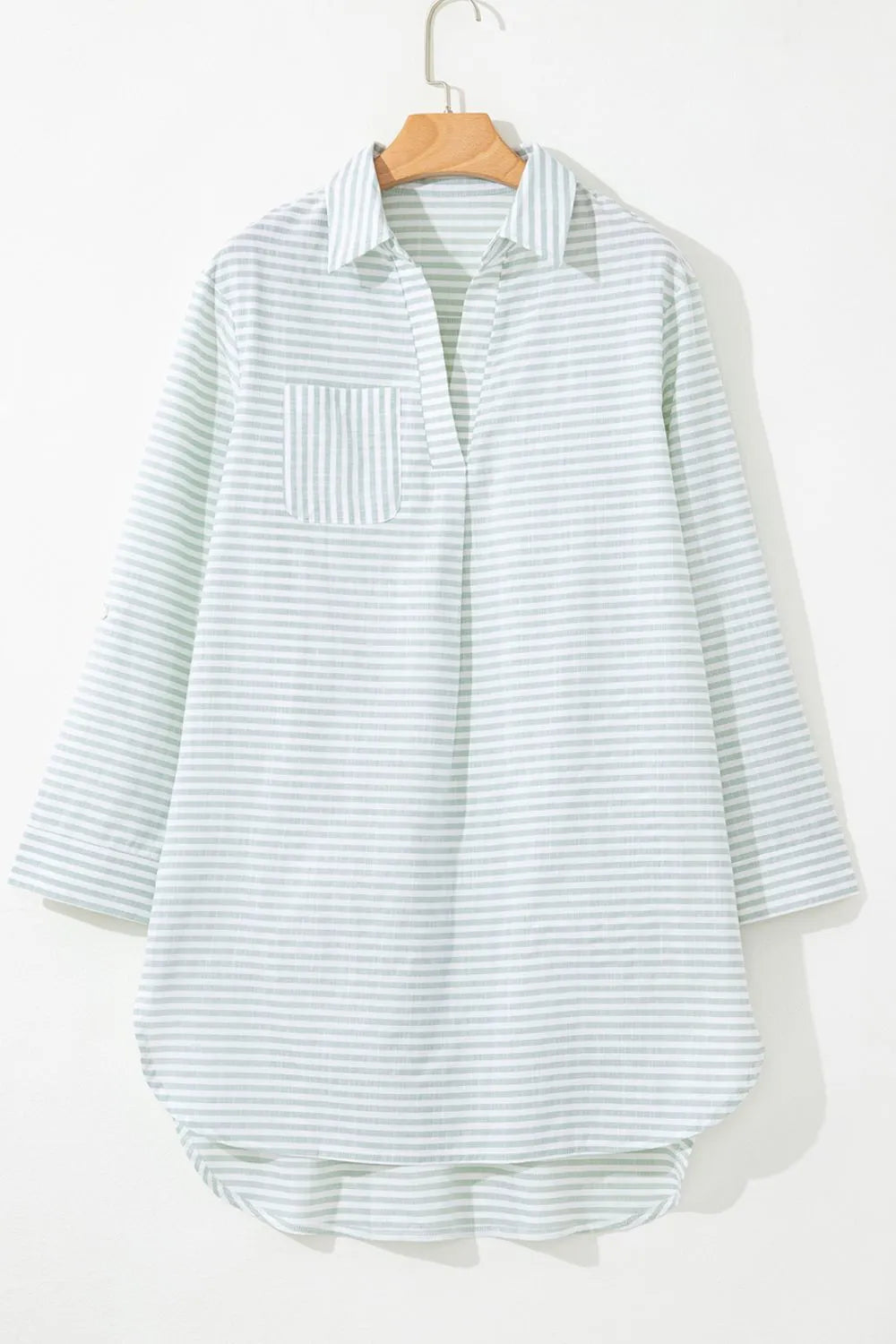 Striped Johnny Collar Long Sleeve Mini Shirt Dress