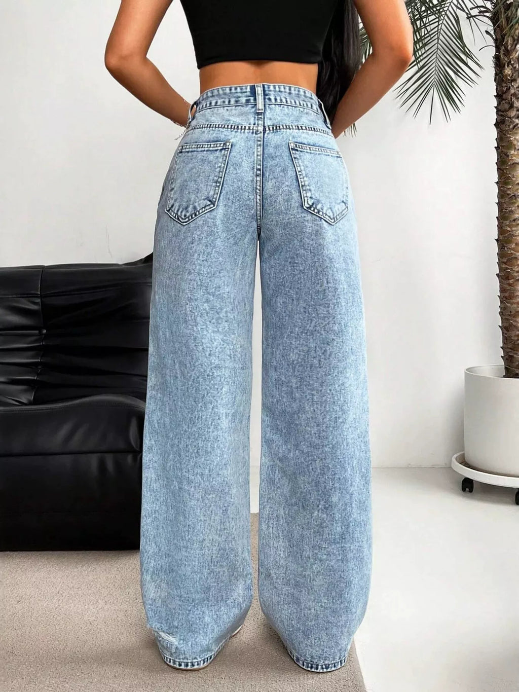 Distressed Wide-Leg Jeans