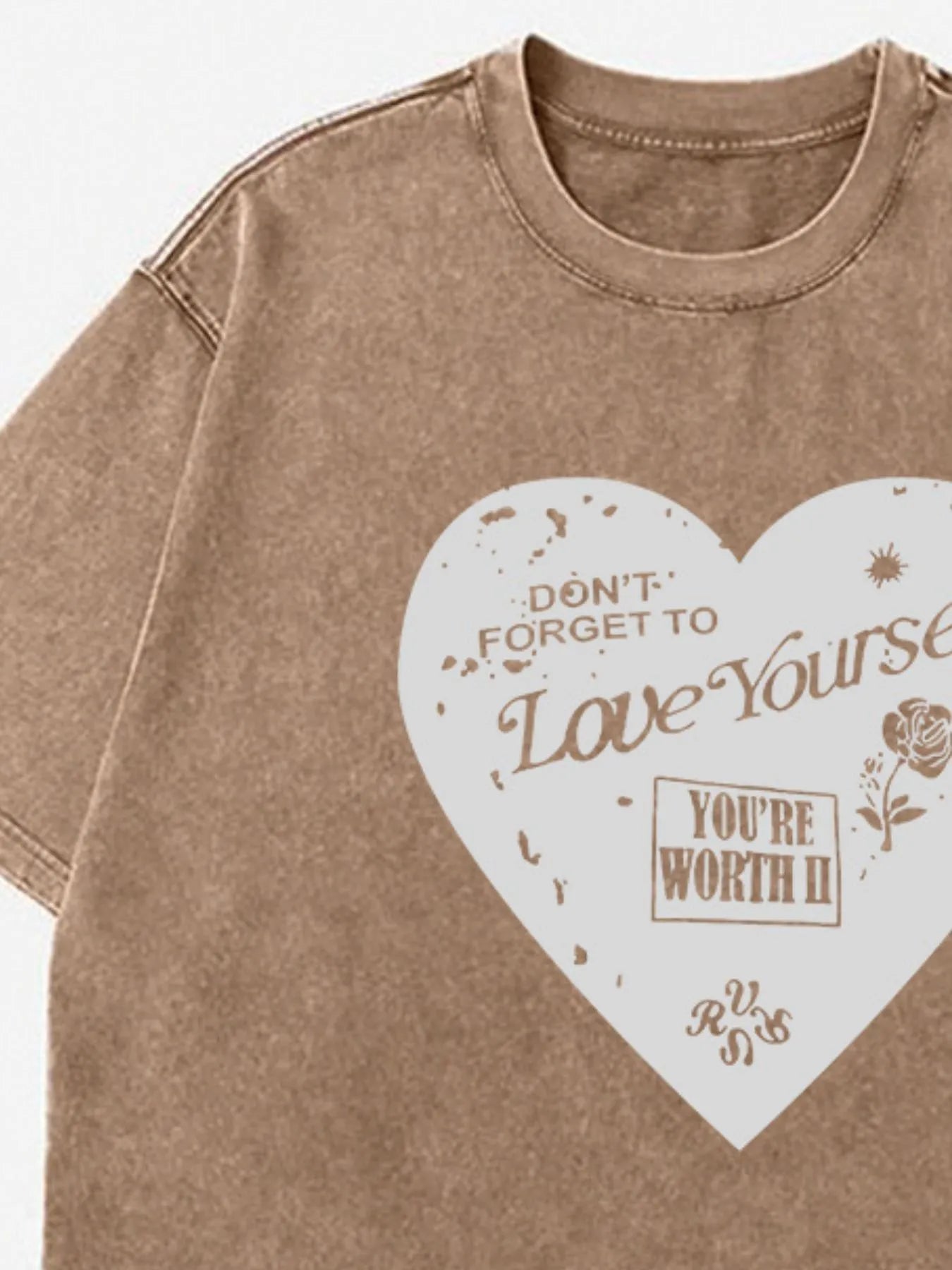 Heart Round Neck Short Sleeve T-Shirt