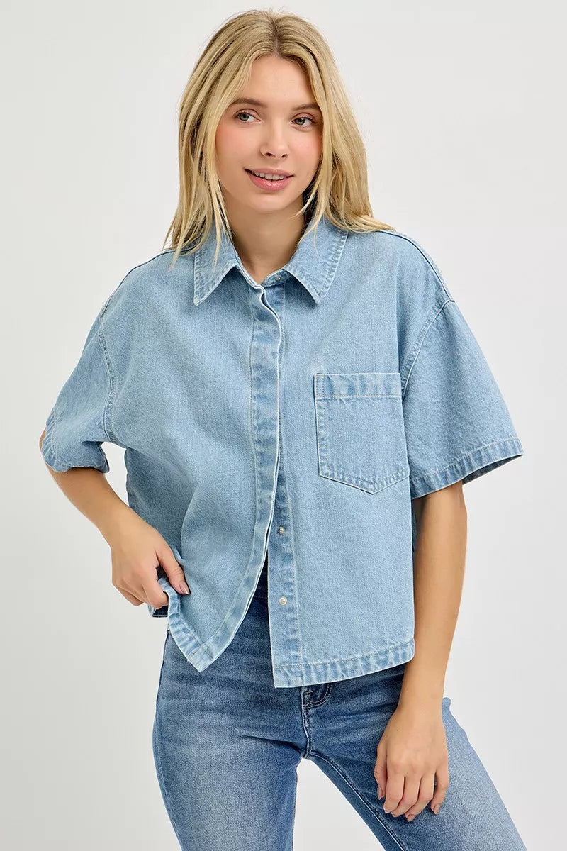 RISEN Oversized Half Sleeve Cropped Shirt