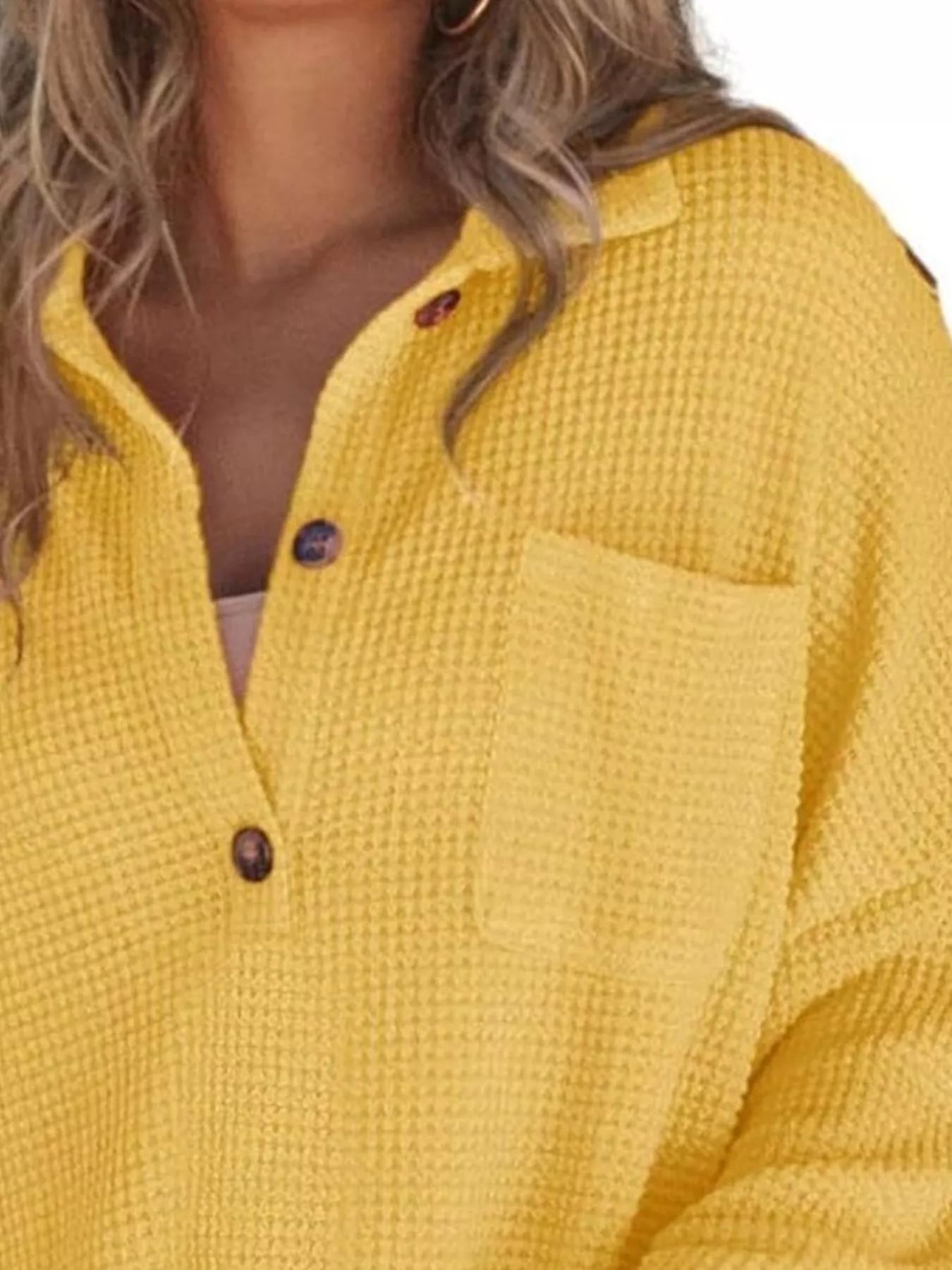 Casual Waffle Knit Button Detail Blouse
