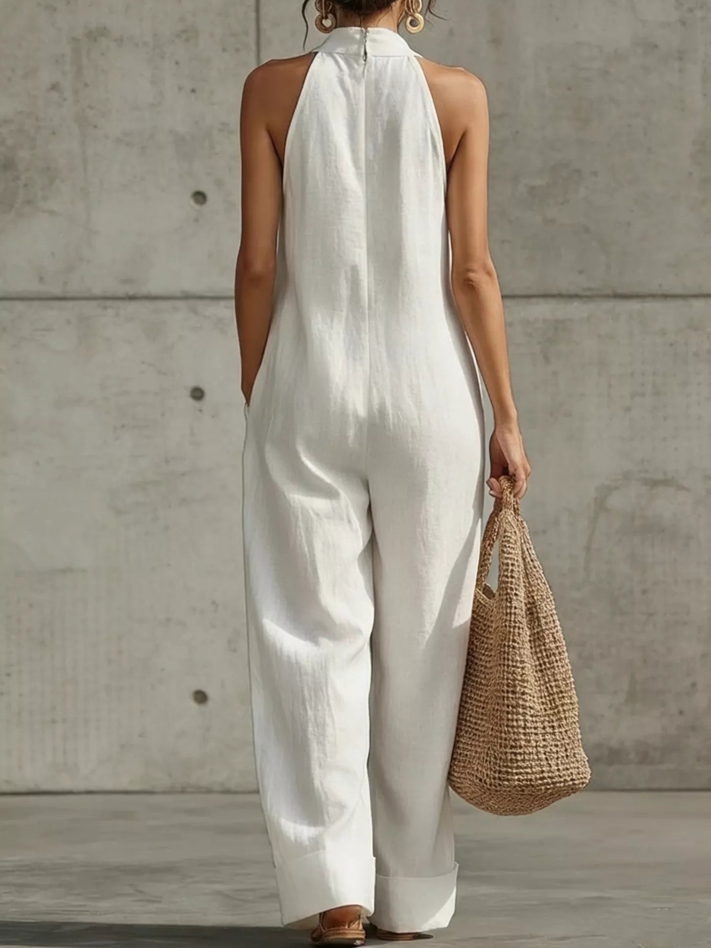 Full Size Halter Neck Wide-Leg Jumpsuit Plus Size