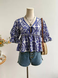 Floral Print Tie-Front Blouse